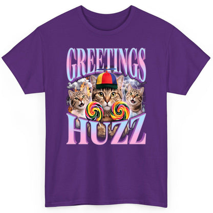 Greetings Huzz Funny Cats T-Shirt - product mockup - Purple