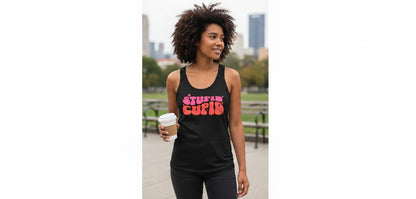 Stupid Cupid anti-Valentine's Day Tank Top Black lifestyle mockup
