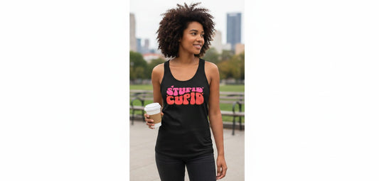 Stupid Cupid anti-Valentine's Day Tank Top Black lifestyle mockup