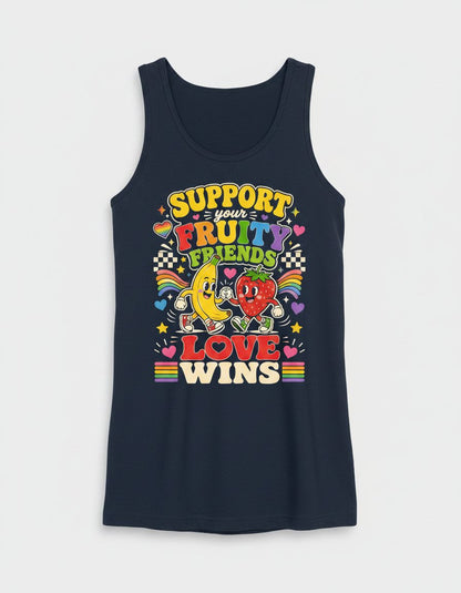 Support Your Fruity Friends Love Wins Retro Lgbtq+ Pride Tank Top - product mockup - Navy