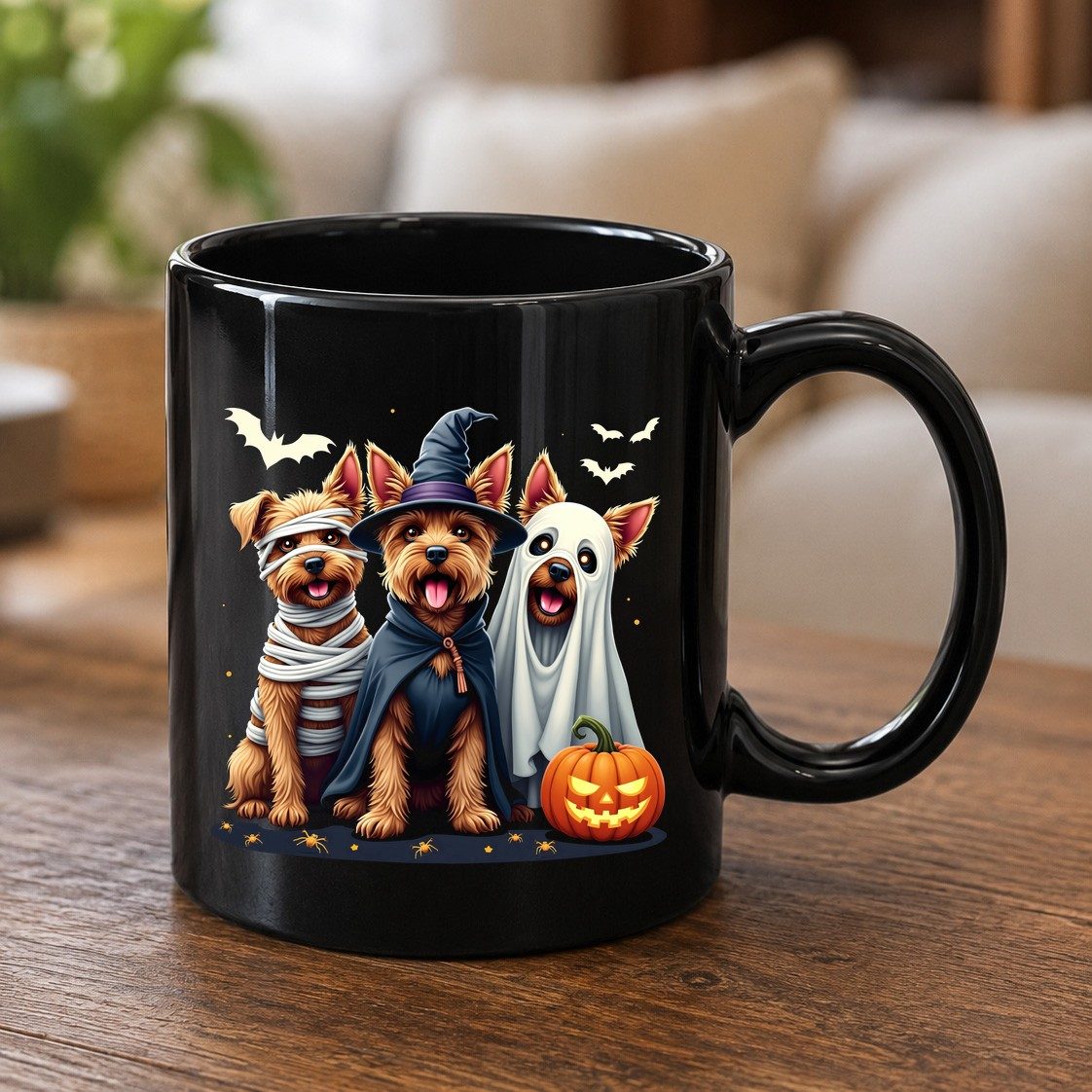 Cute Dogs Halloween Costumes dogs in Halloween costumes Black Mug Black product mockup