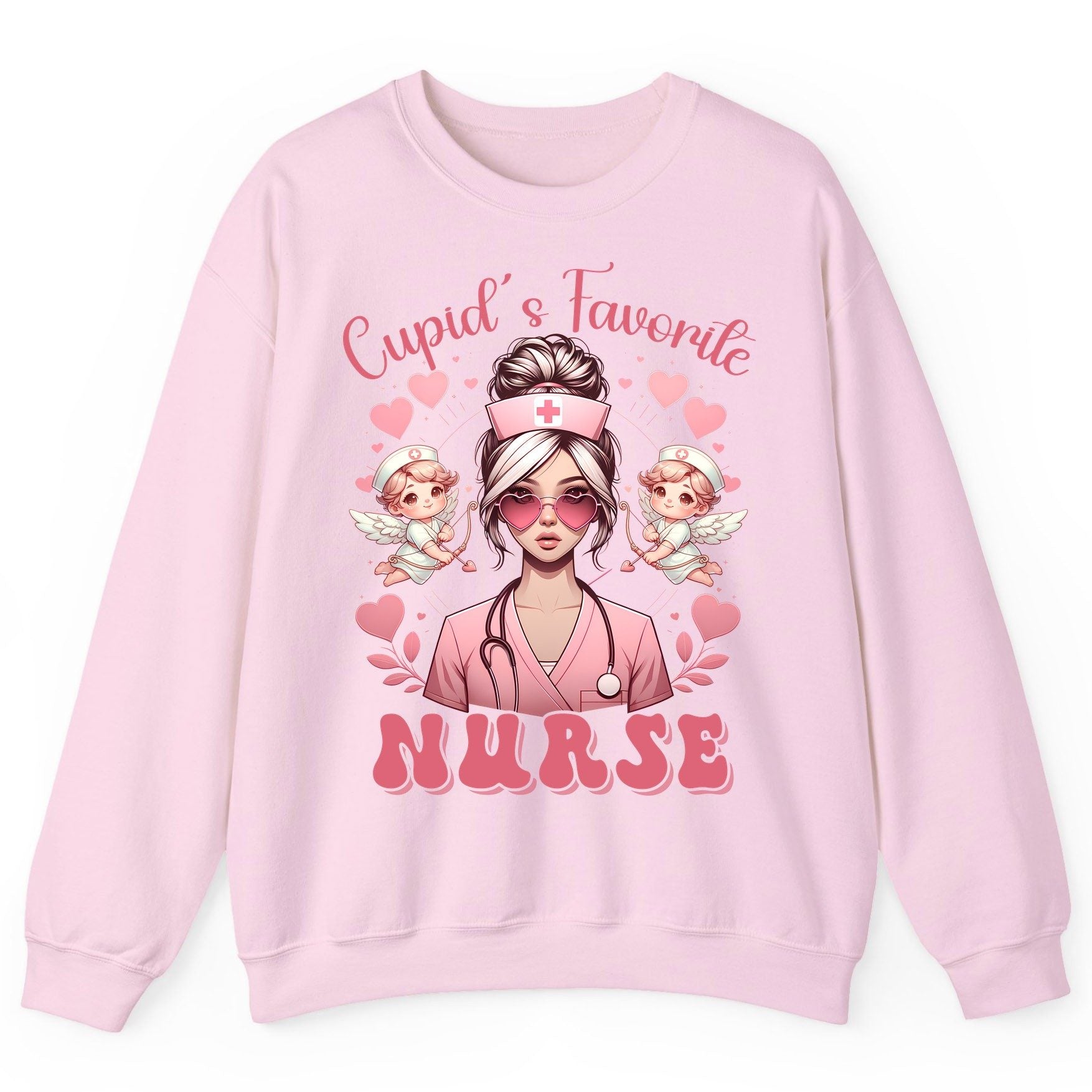 Cupid's Favorite Nurse nurse Sweatshirt Light Pink product mockup