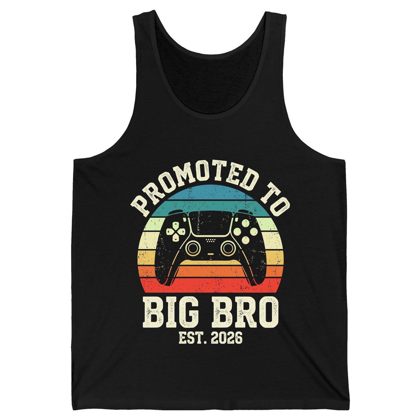 Promoted TO BIG BRO EST 2026 Retro Gaming Tank Top - product mockup - Black