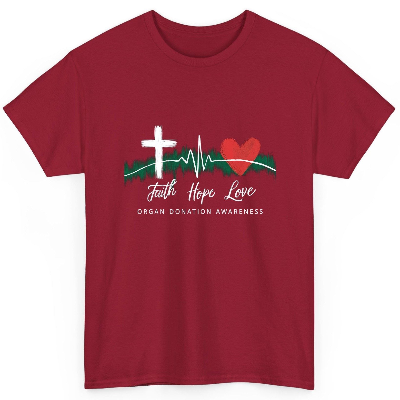 Faith Hope Love Organ Donation Awareness organ donation awareness T-Shirt Cardinal Red product mockup