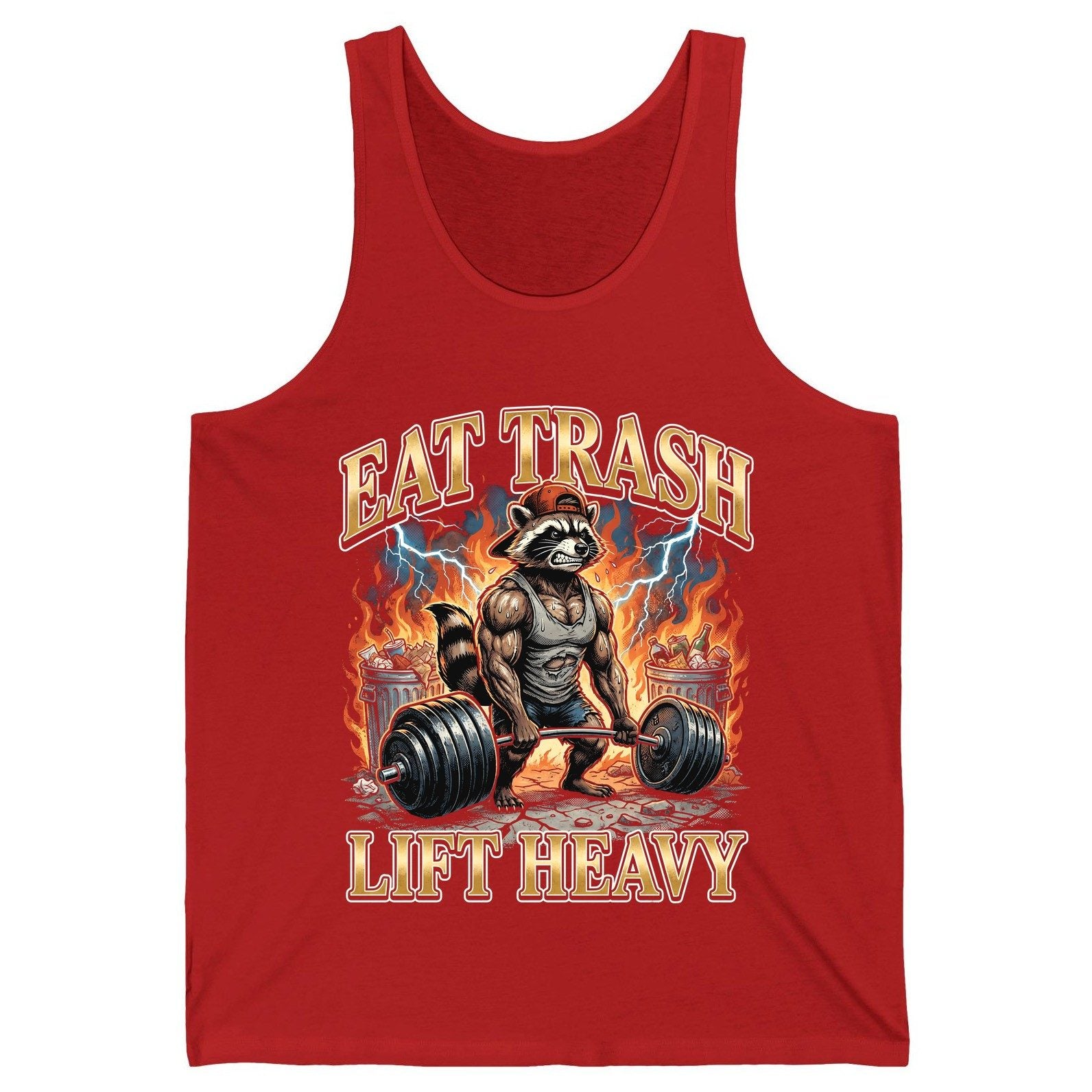 Eat Trash Lift Heavy raccoon Tank Top Red product mockup