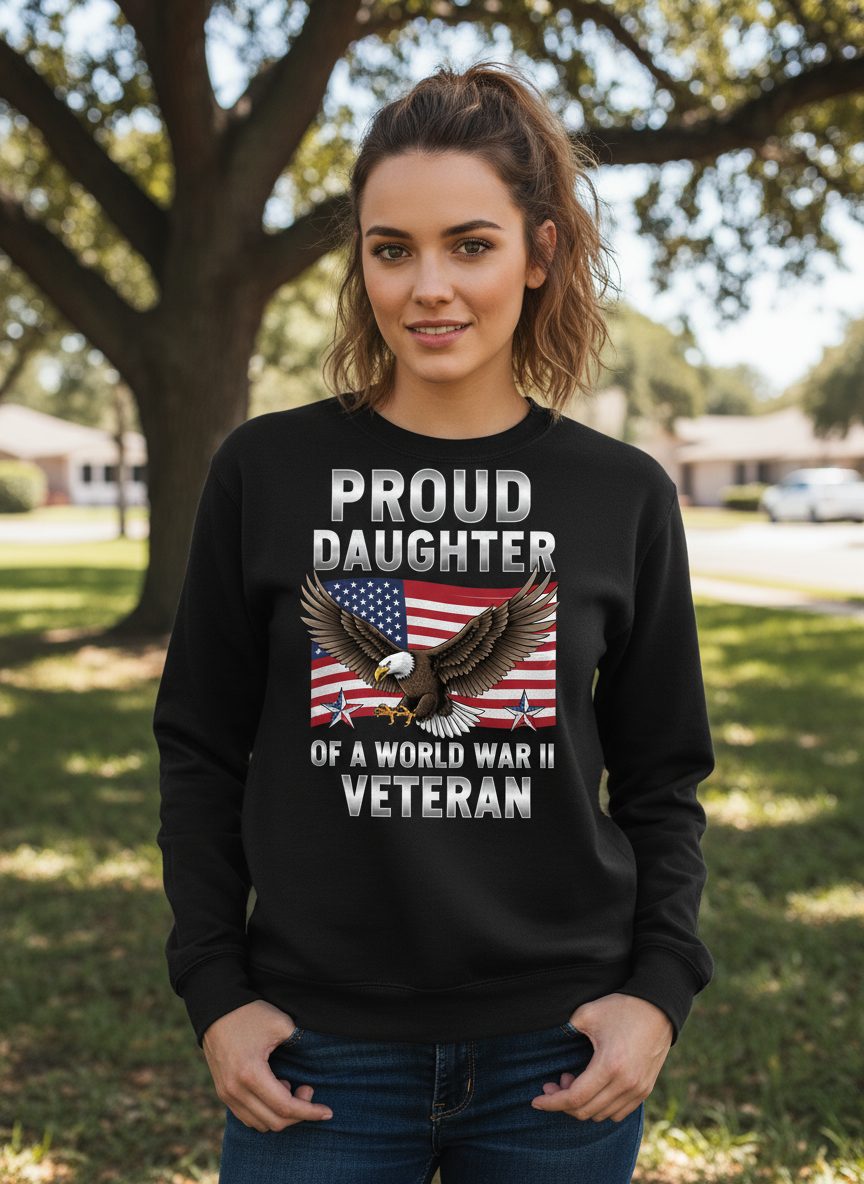 Proud Daughter of a World War Ii Veteran wwii veteran family Sweatshirt Black lifestyle mockup