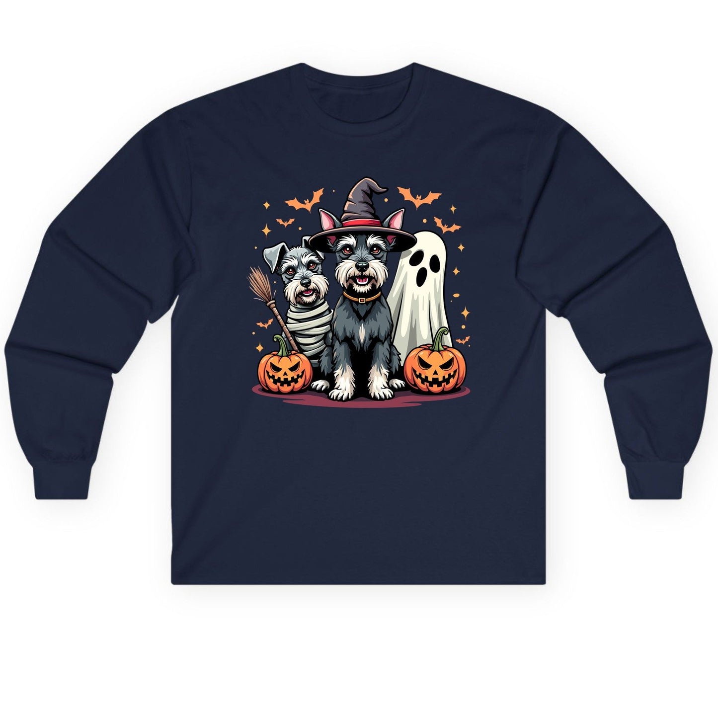 Halloween Schnauzer Dogs schnauzer dogs Long Sleeve Tee Navy product mockup