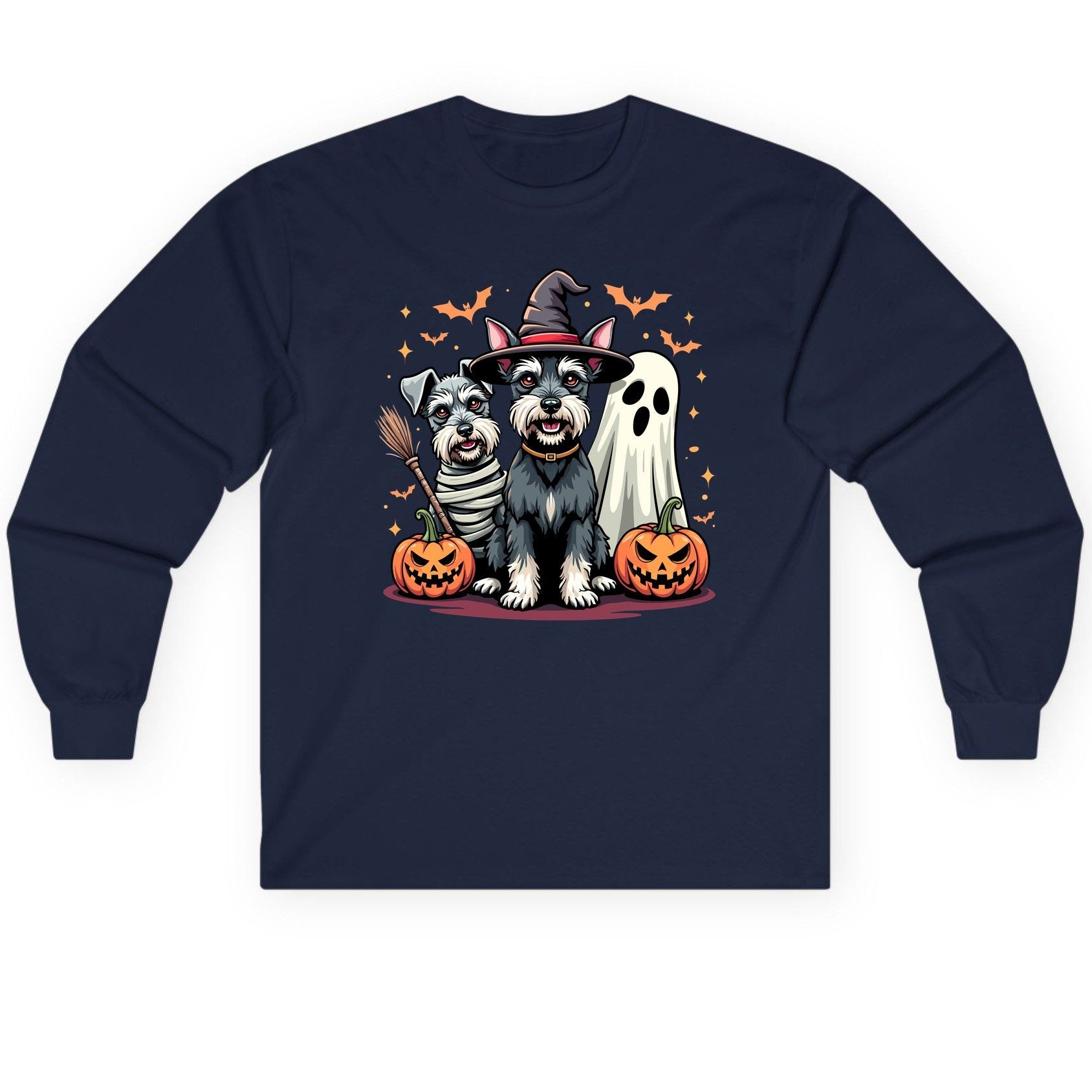 Halloween Schnauzer Dogs schnauzer dogs Long Sleeve Tee Navy product mockup