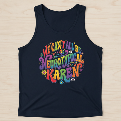 We Can't All Be Neurotypical Karen Groovy Retro Design Tank Top - Navy