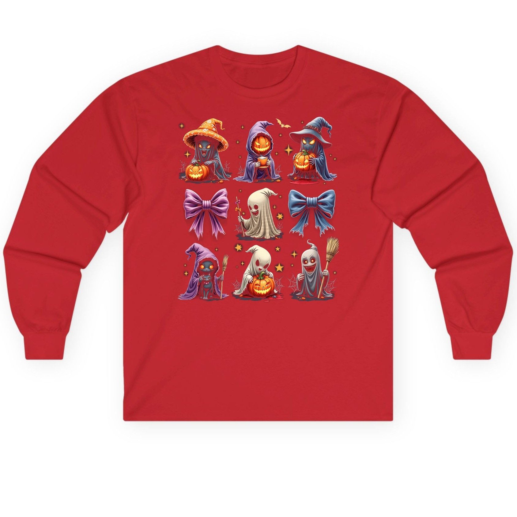 Spooky Cute Halloween Characters Halloween characters Long Sleeve Tee Red product mockup