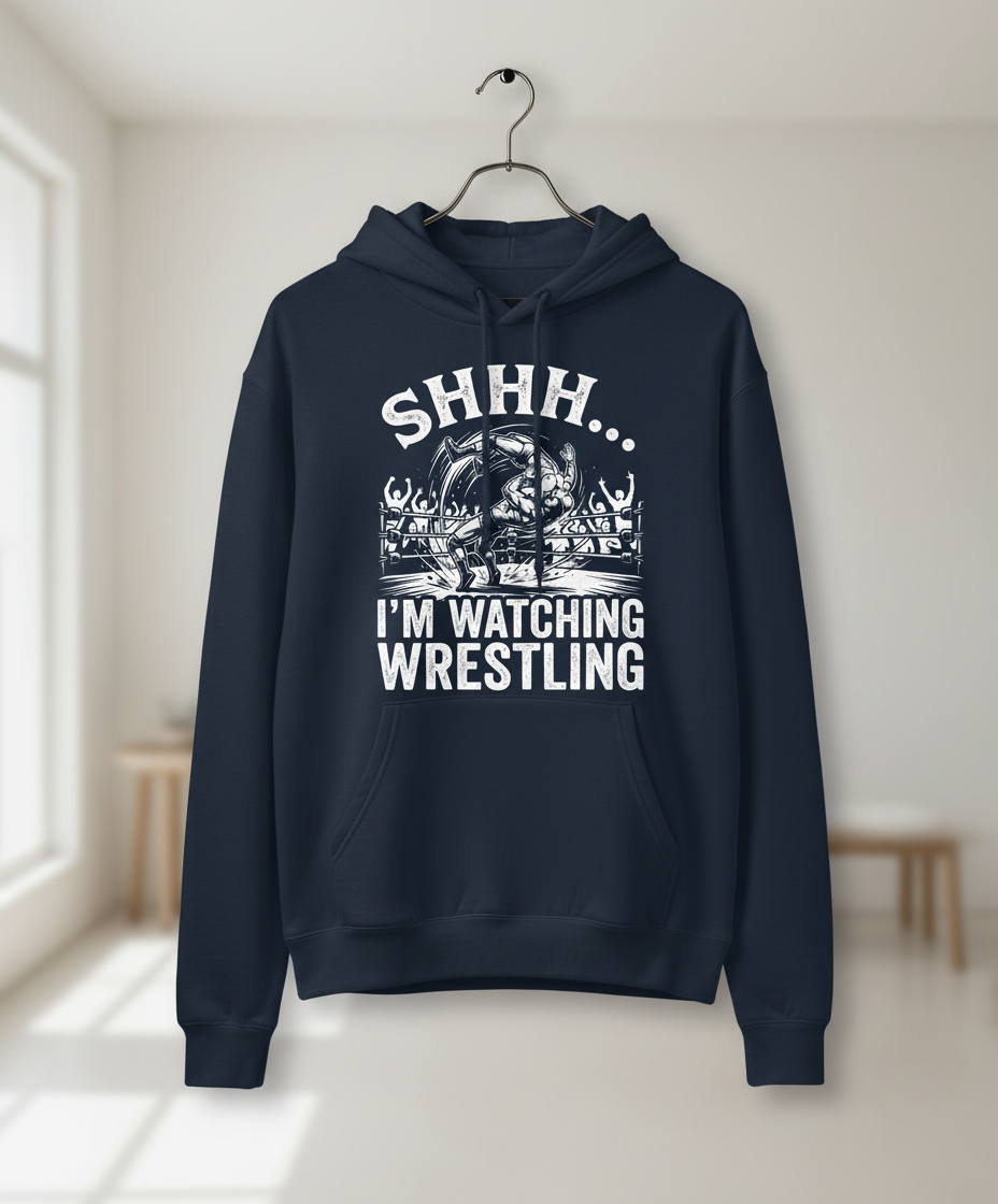 Shhh I'm Watching Wrestling Funny Fan Design Hoodie - Navy