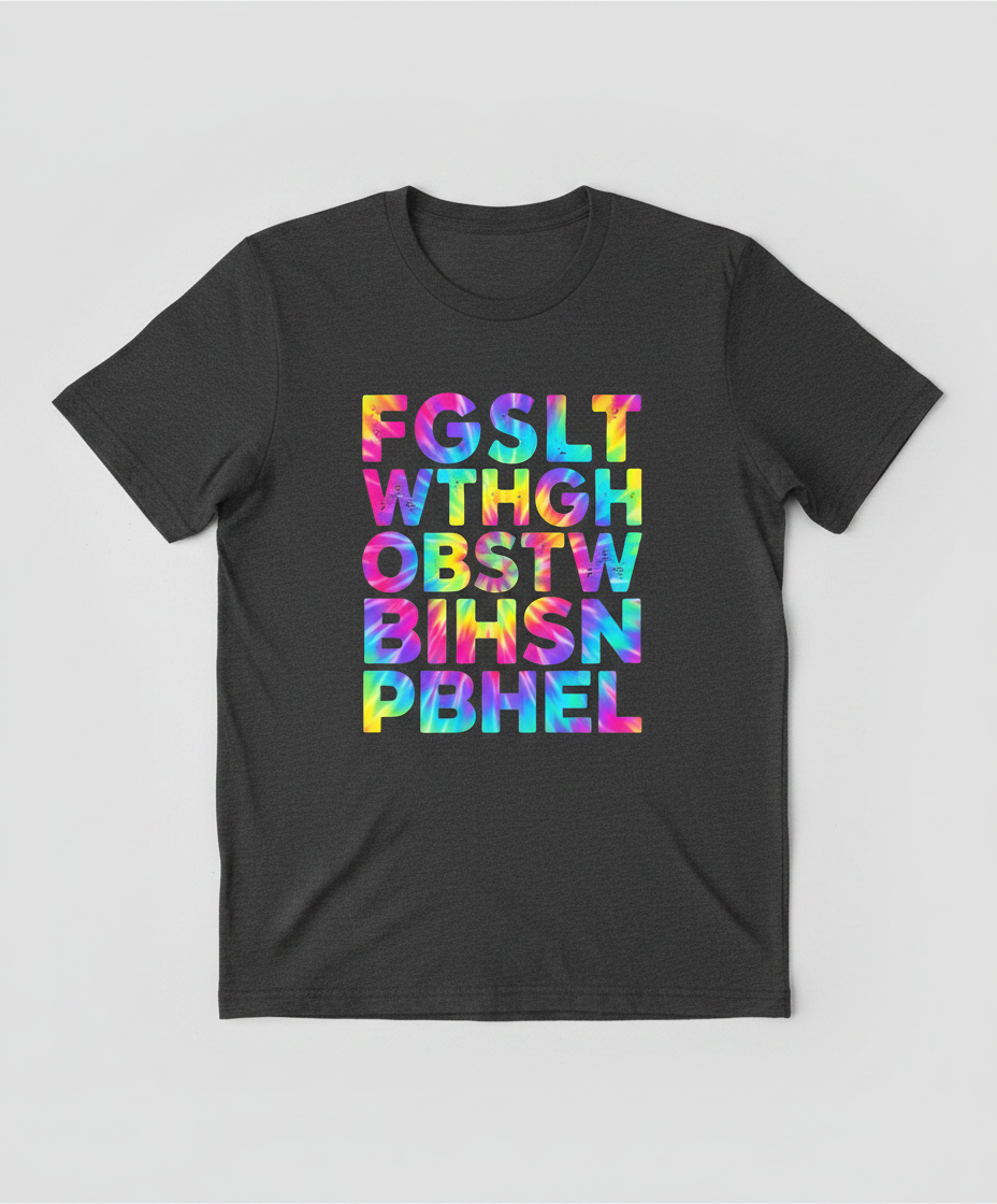 Colorful Tie-Dye Block Letters T-Shirt - Dark Heather