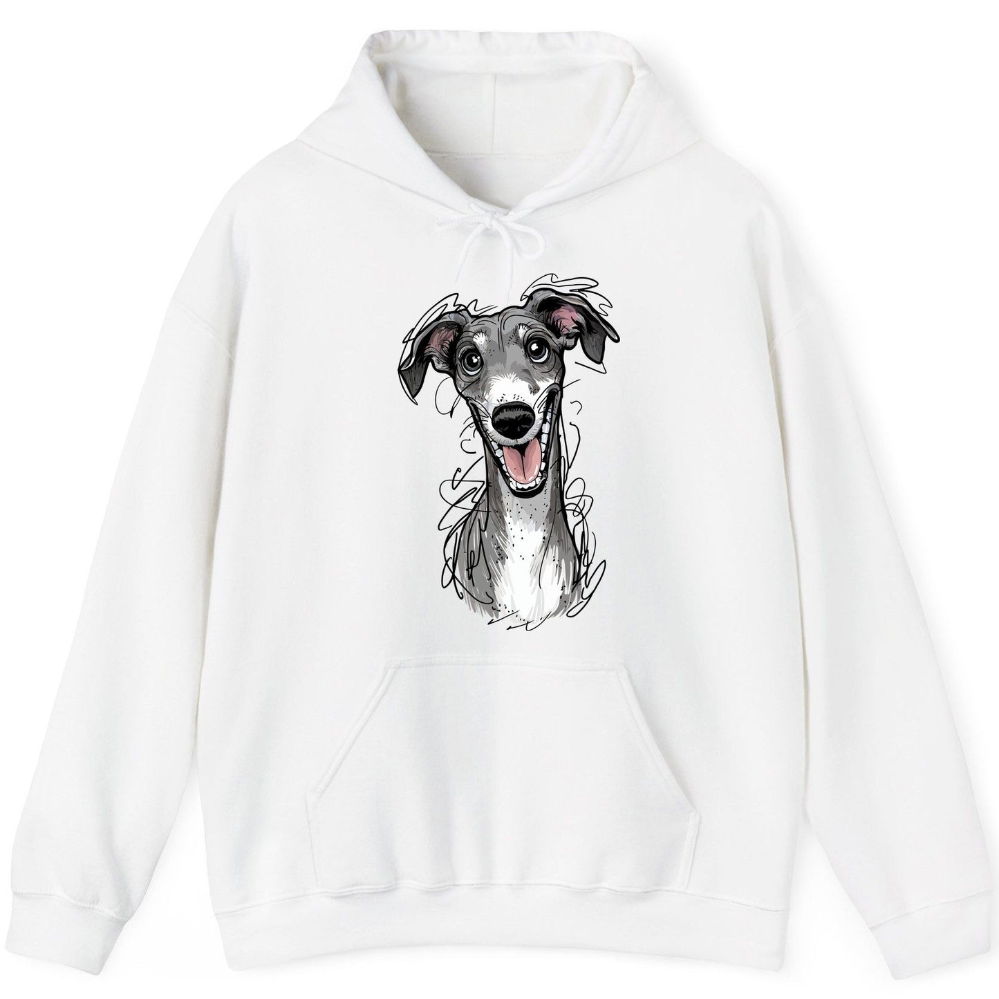Smiling Greyhound Caricature greyhound Hoodie White product mockup