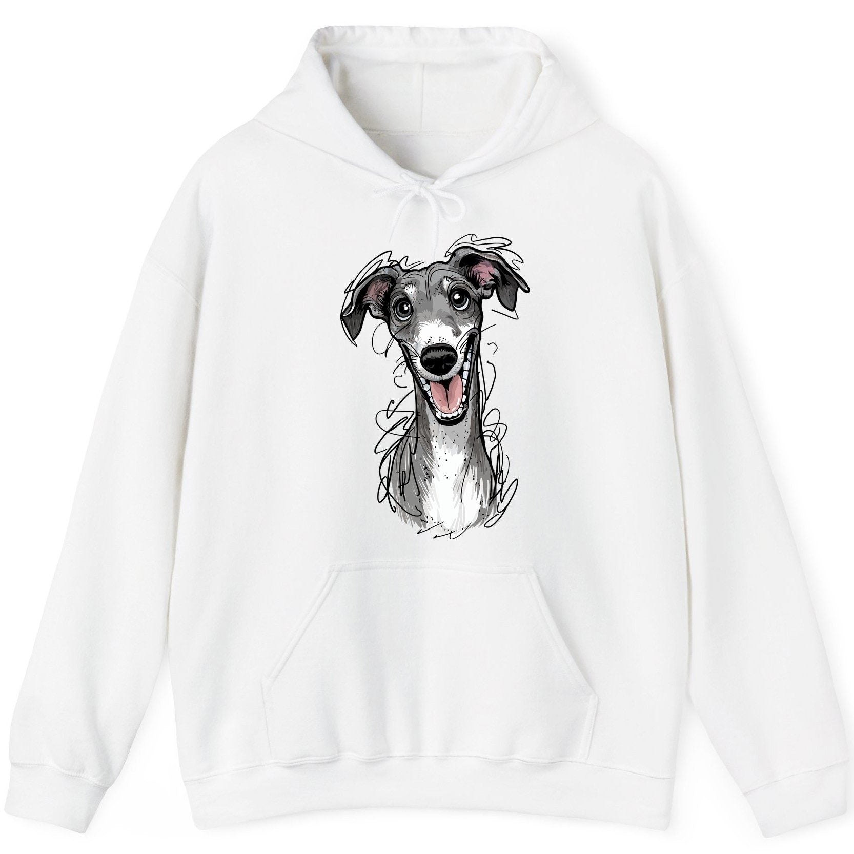 Smiling Greyhound Caricature greyhound Hoodie White product mockup