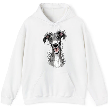 Smiling Greyhound Caricature greyhound Hoodie White product mockup