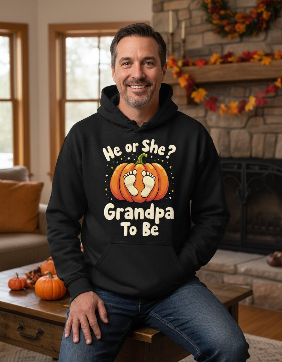 He or She Grandpa to Be gender reveal Hoodie Black lifestyle mockup