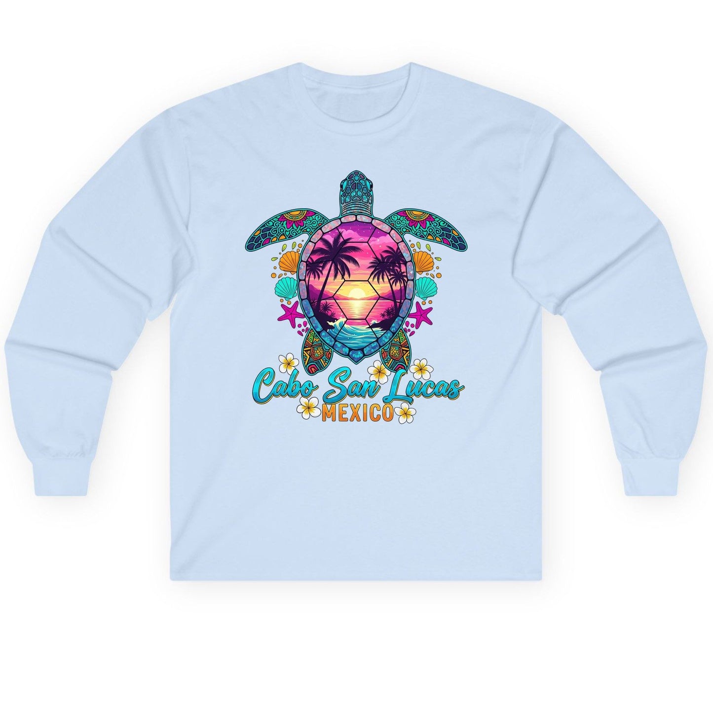 Cabo San Lucas Mexico sea turtle Long Sleeve Tee Light Blue product mockup