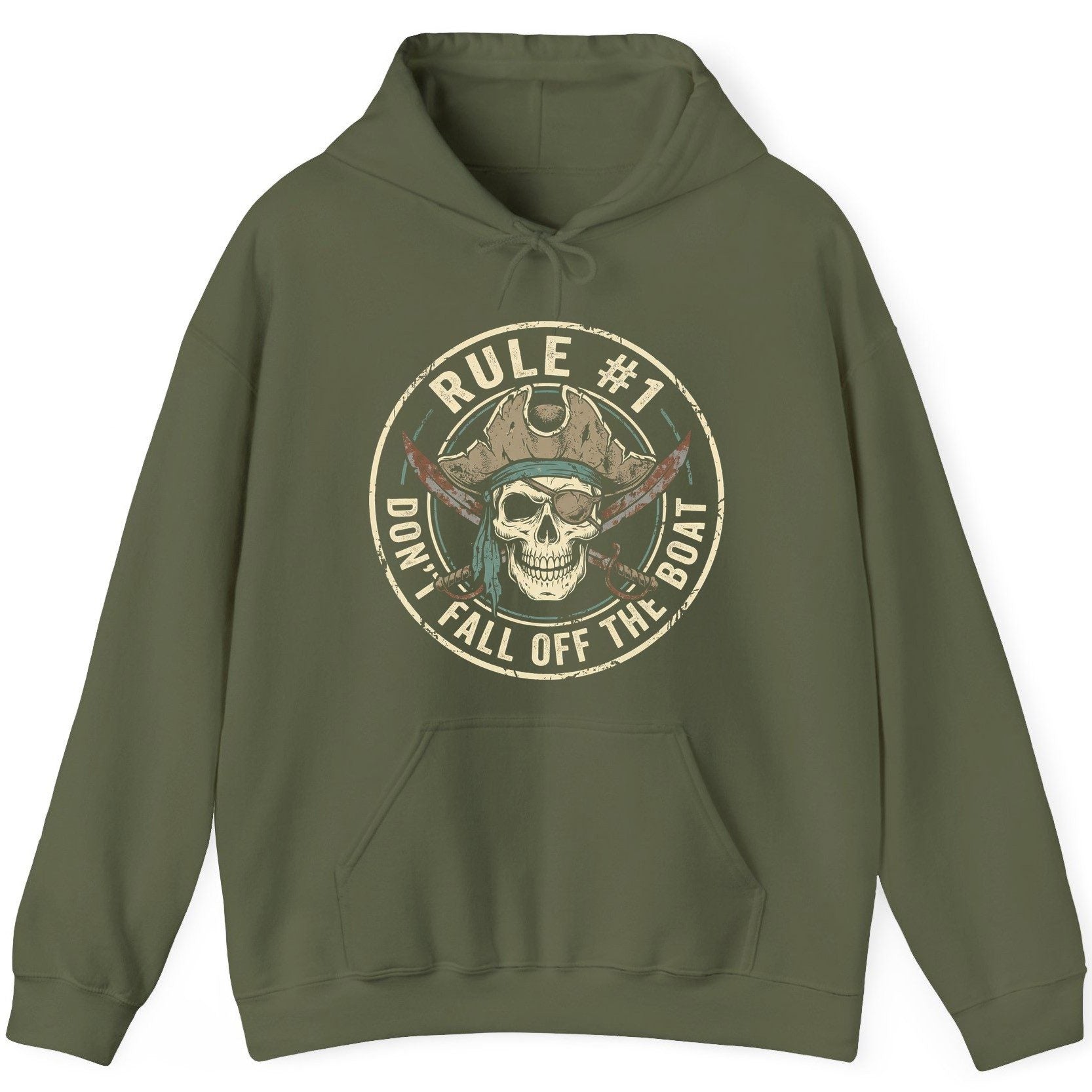 Rule 1 Don't Fall Off the Boat pirate Hoodie Military Green product mockup