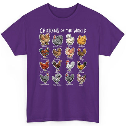 Chickens of the World chicken breeds T-Shirt Purple product mockup