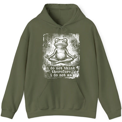I Do Not Think Therefore I Do Not Am meditating frog Hoodie Military Green product mockup
