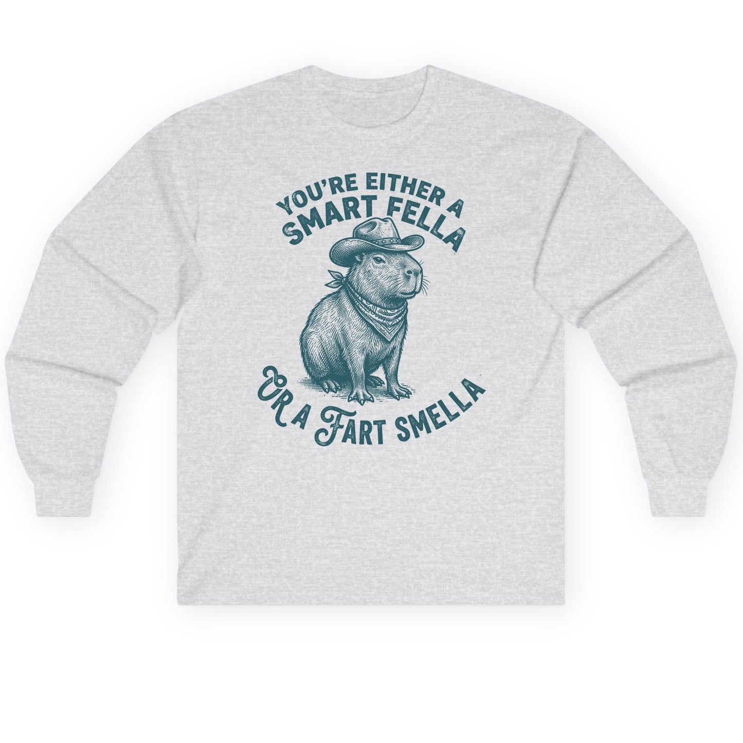 You're Either a Smart Fella or a Fart Smella capybara Long Sleeve Tee Ash product mockup