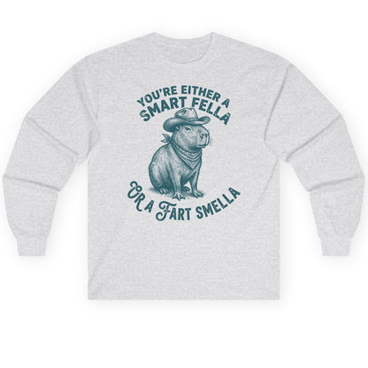 You're Either a Smart Fella or a Fart Smella capybara Long Sleeve Tee Ash product mockup