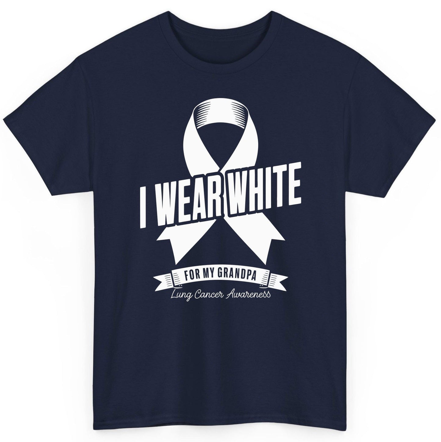 I Wear White for My Grandpa lung cancer awareness T-Shirt Navy product mockup