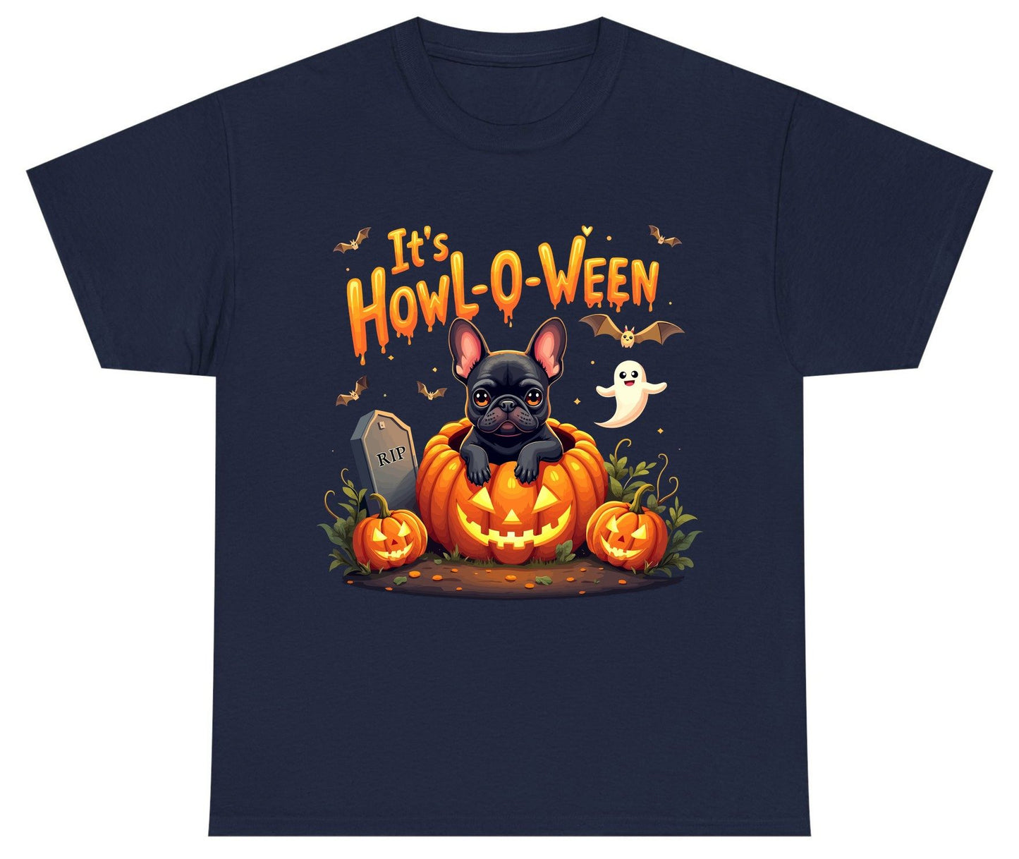 It's Howl-O-Ween french bulldog Youth T-Shirt Navy product mockup