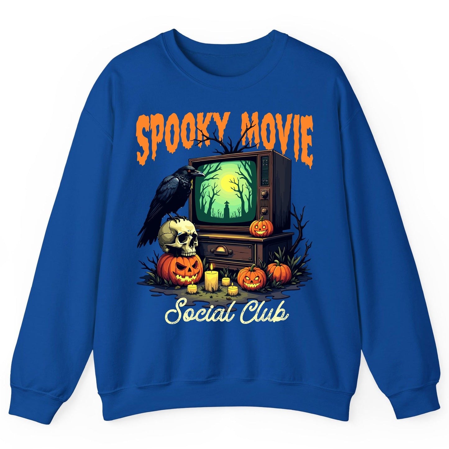 Spooky Movie Social Club Halloween Sweatshirt Royal product mockup