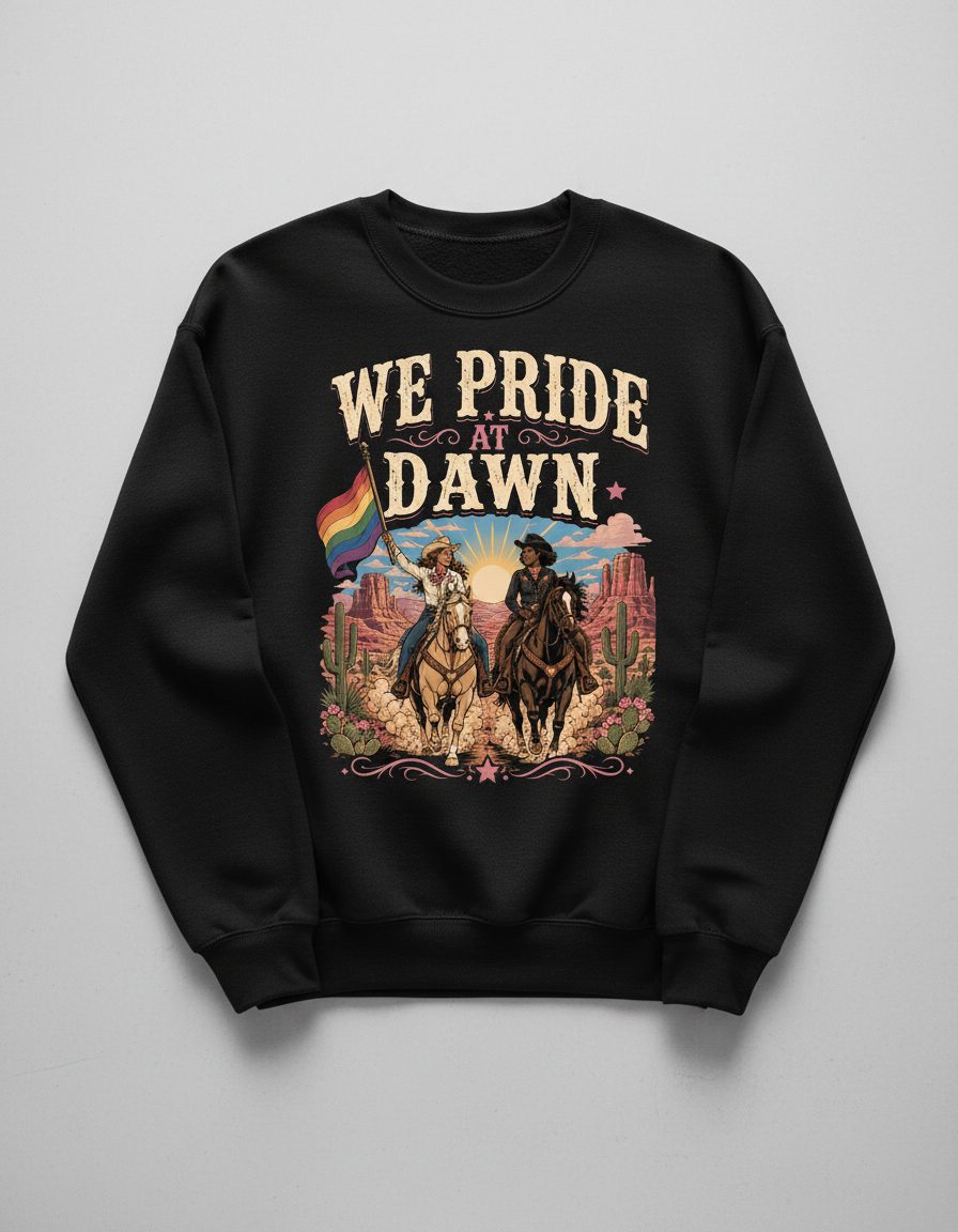 We Pride at Dawn Retro Lgbtq Sweatshirt - product mockup - Black