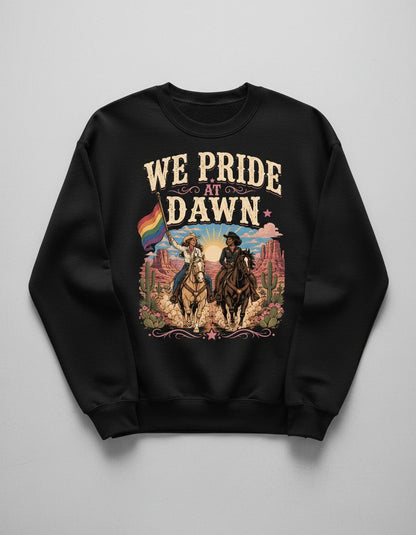 We Pride at Dawn Retro Lgbtq Sweatshirt - product mockup - Black