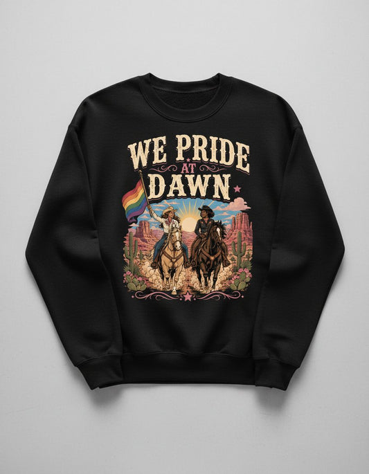 We Pride at Dawn Retro Lgbtq Sweatshirt - product mockup - Black
