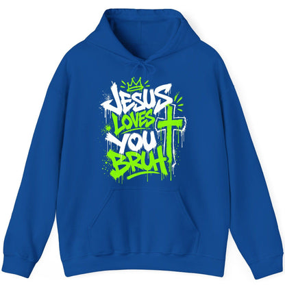 Jesus Loves You Bruh Christian Hoodie - product mockup - Royal