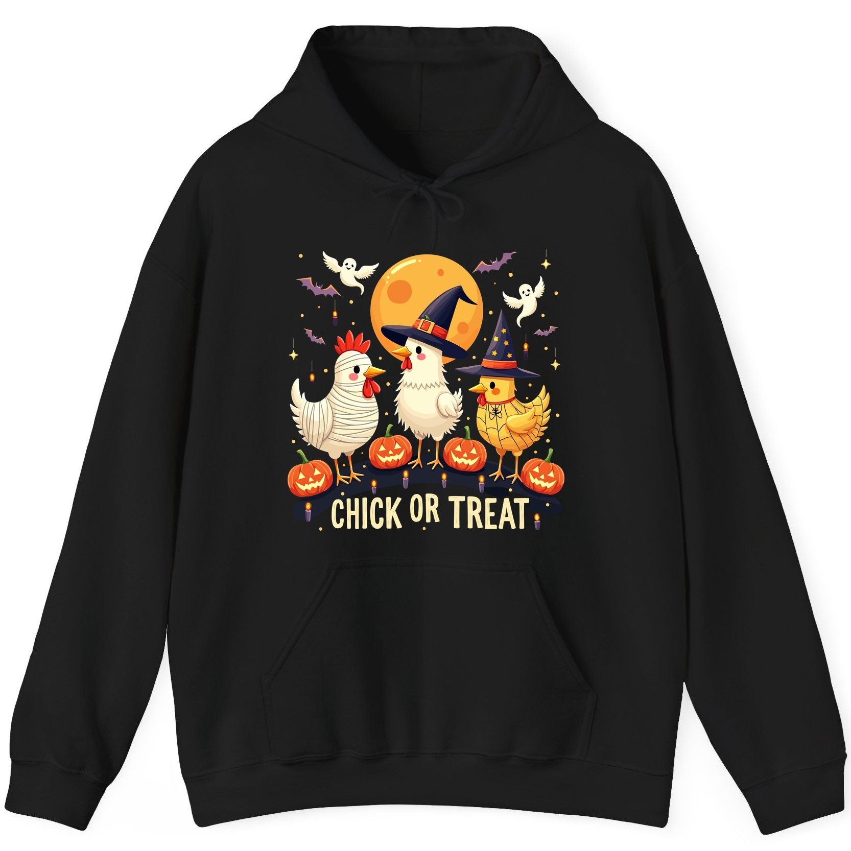 Chick or Treat Halloween chickens Hoodie Black product mockup