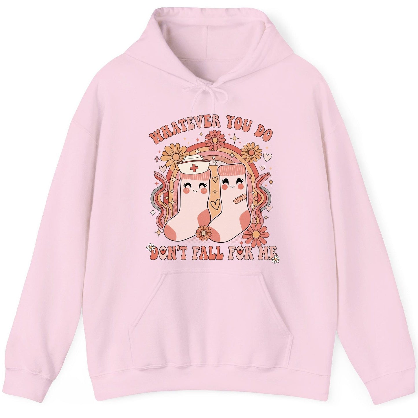 Whatever You Do Don't Fall for Me nurse Hoodie Light Pink product mockup