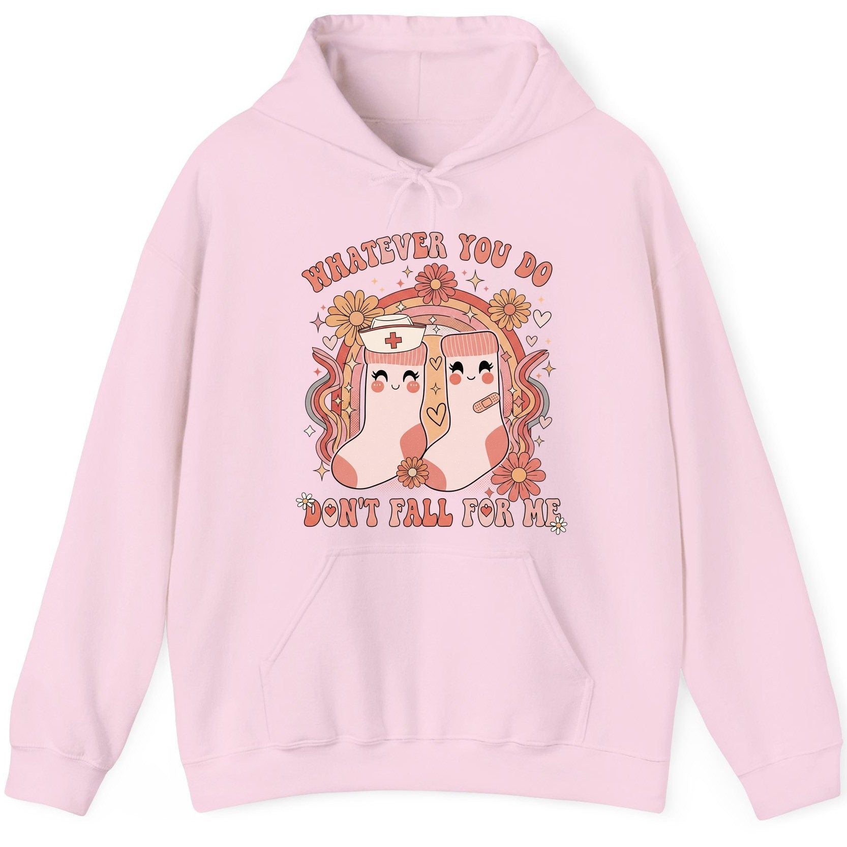 Whatever You Do Don't Fall for Me nurse Hoodie Light Pink product mockup