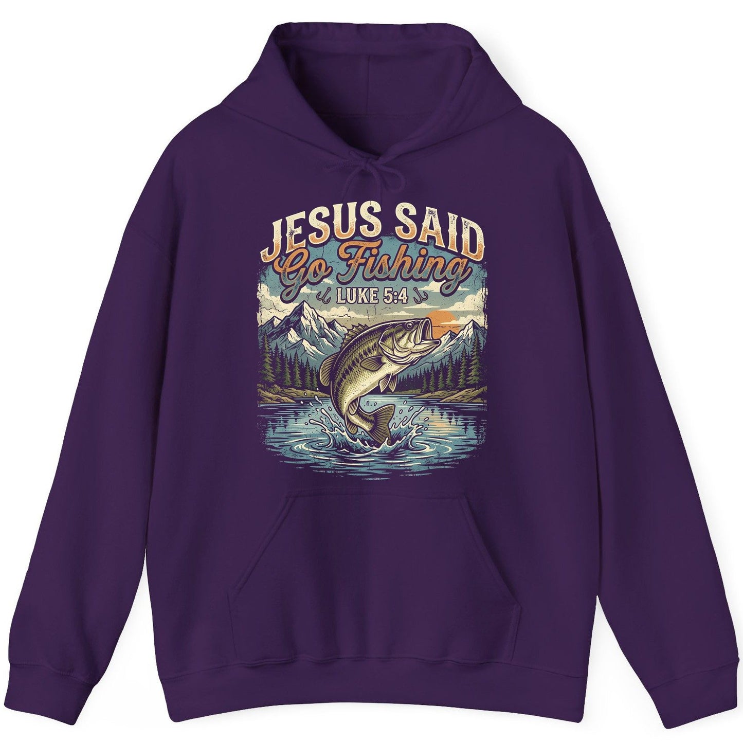 JESUS SAID Go Fishing LUKE 5 4 Retro Christian Hoodie - product mockup - Purple