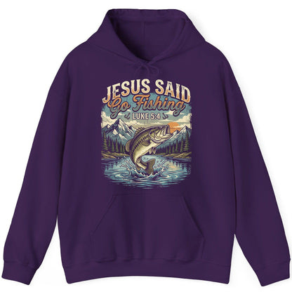 JESUS SAID Go Fishing LUKE 5 4 Retro Christian Hoodie - product mockup - Purple