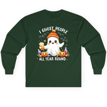 I Ghost People All Year Round cute ghost Long Sleeve Tee Forest Green product mockup