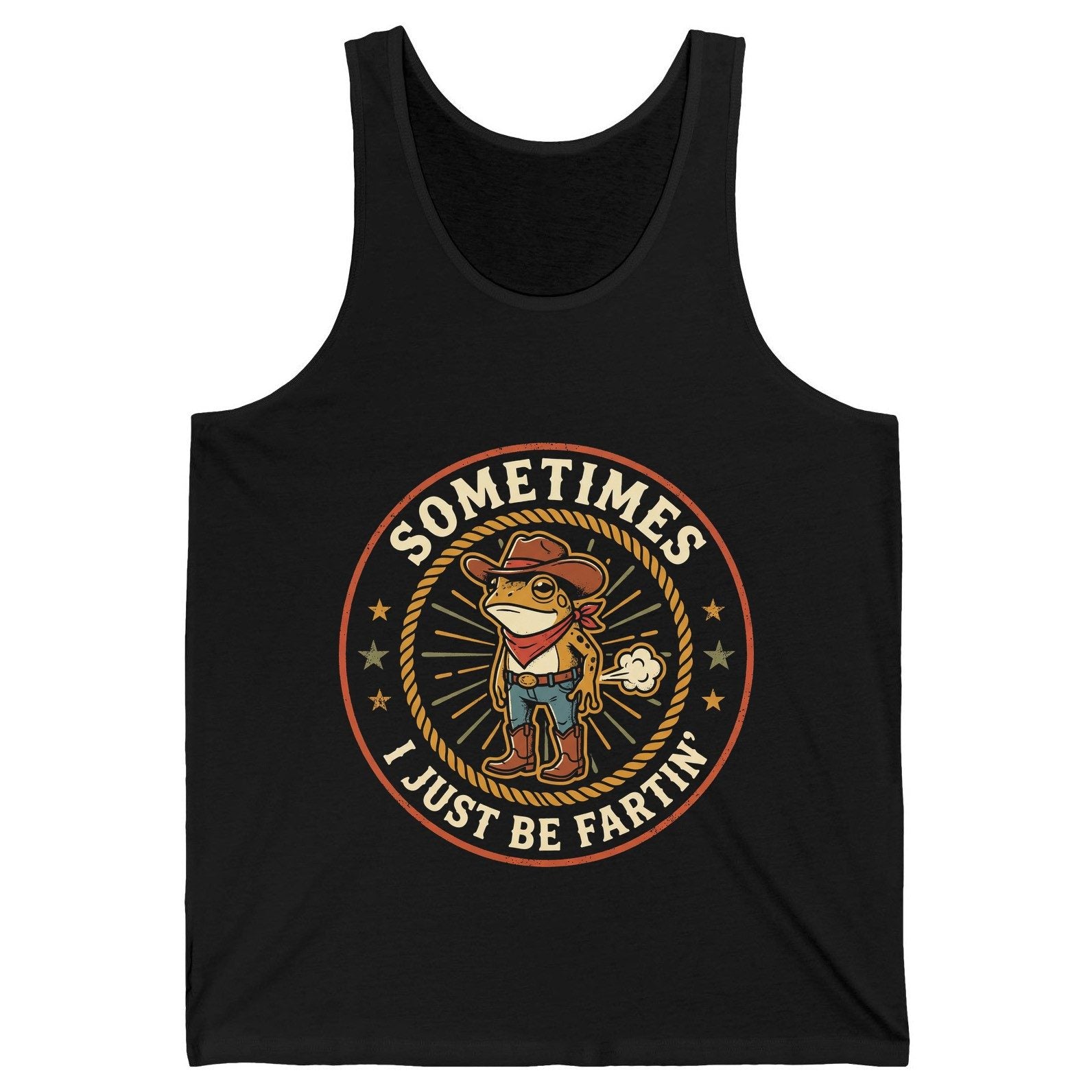 Sometimes I Just Be Fartin' cowboy frog Tank Top Black product mockup
