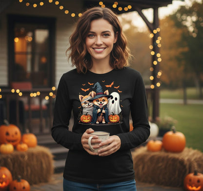 Cute Halloween Corgi Dogs Halloween corgis Long Sleeve Tee Black lifestyle mockup