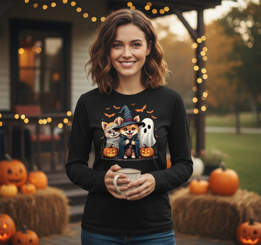 Cute Halloween Corgi Dogs Halloween corgis Long Sleeve Tee Black lifestyle mockup