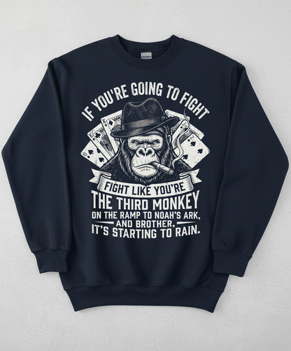 Third Monkey on Noah's Ark Fighting Gorilla Quote Sweatshirt - Navy