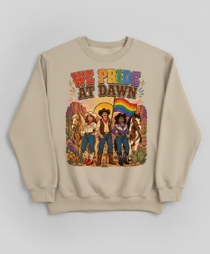 We Pride at Dawn Retro Lgbtq Sweatshirt - product mockup - Sand