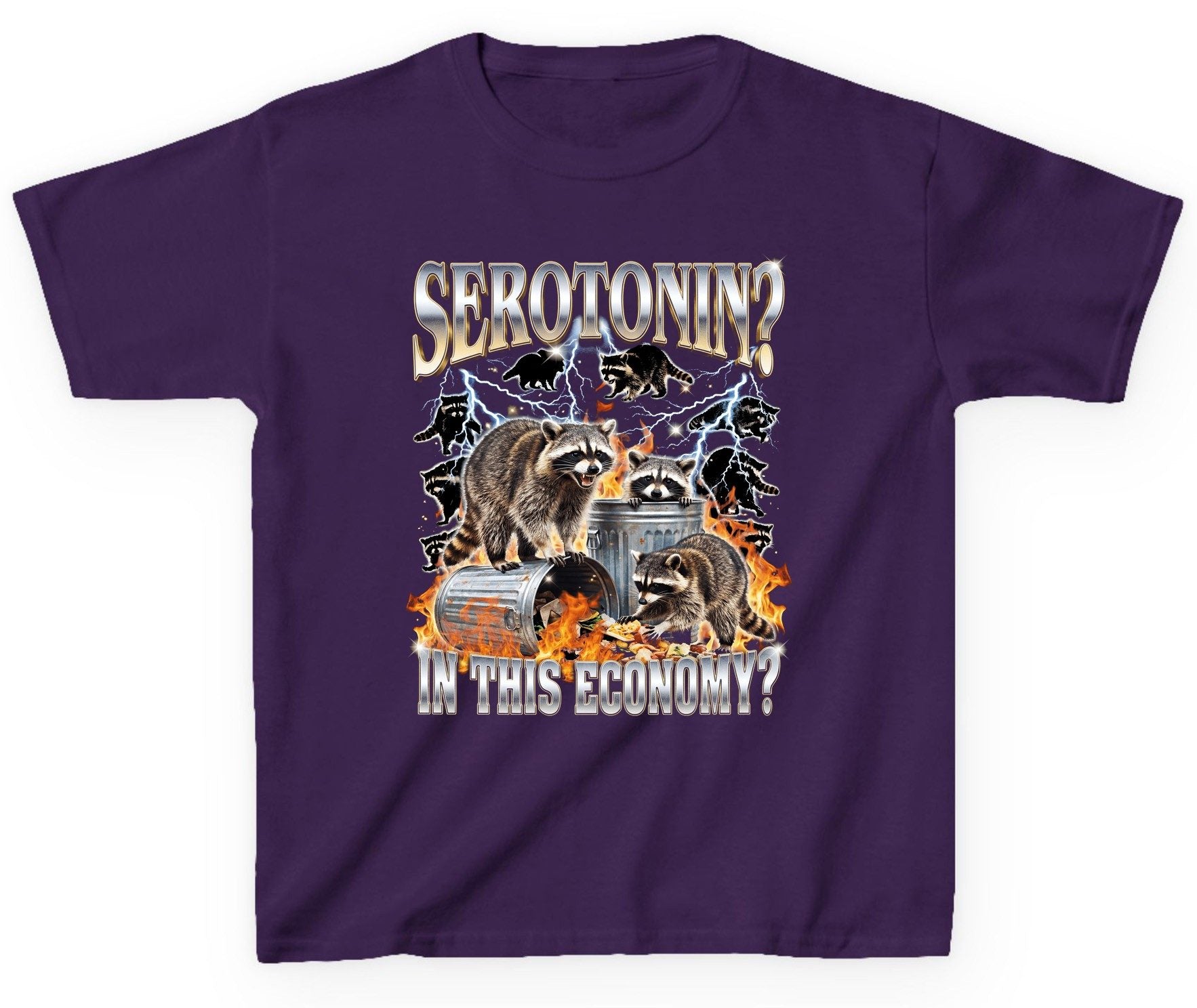 Serotonin in This Economy? raccoons Youth T-Shirt Purple product mockup
