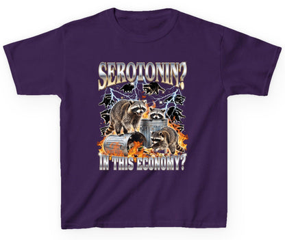Serotonin in This Economy? raccoons Youth T-Shirt Purple product mockup