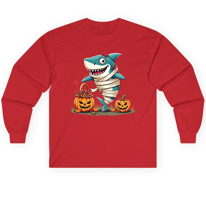 Mummy Shark Halloween shark Long Sleeve Tee Red product mockup