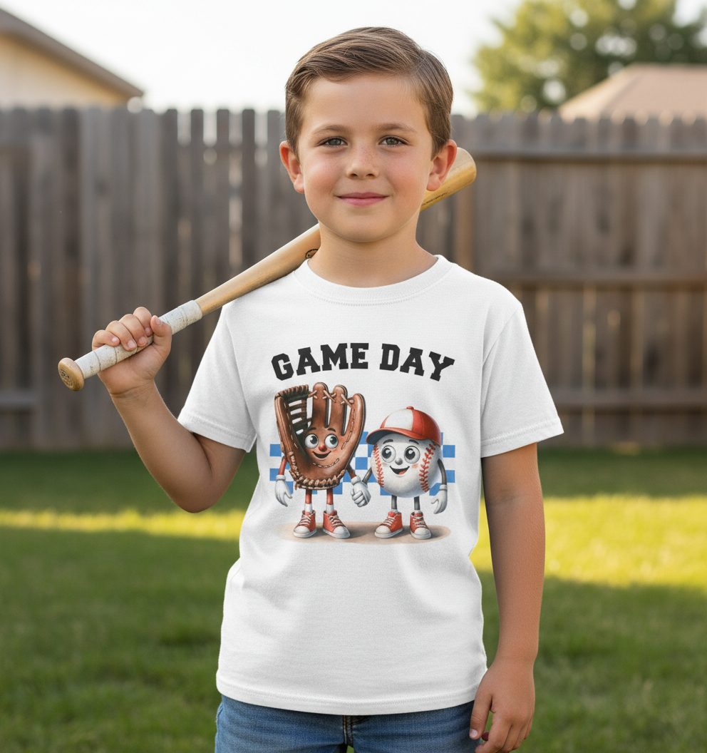 Game Day baseball Youth T-Shirt White lifestyle mockup