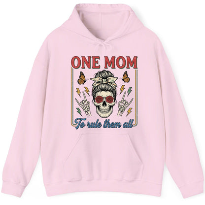 ONE MOM to Rule Them All Funny Skull Hoodie - product mockup - Light Pink