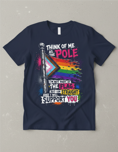 Straight Ally LGBTQ+ Support Pole and Flag T-Shirt - Navy